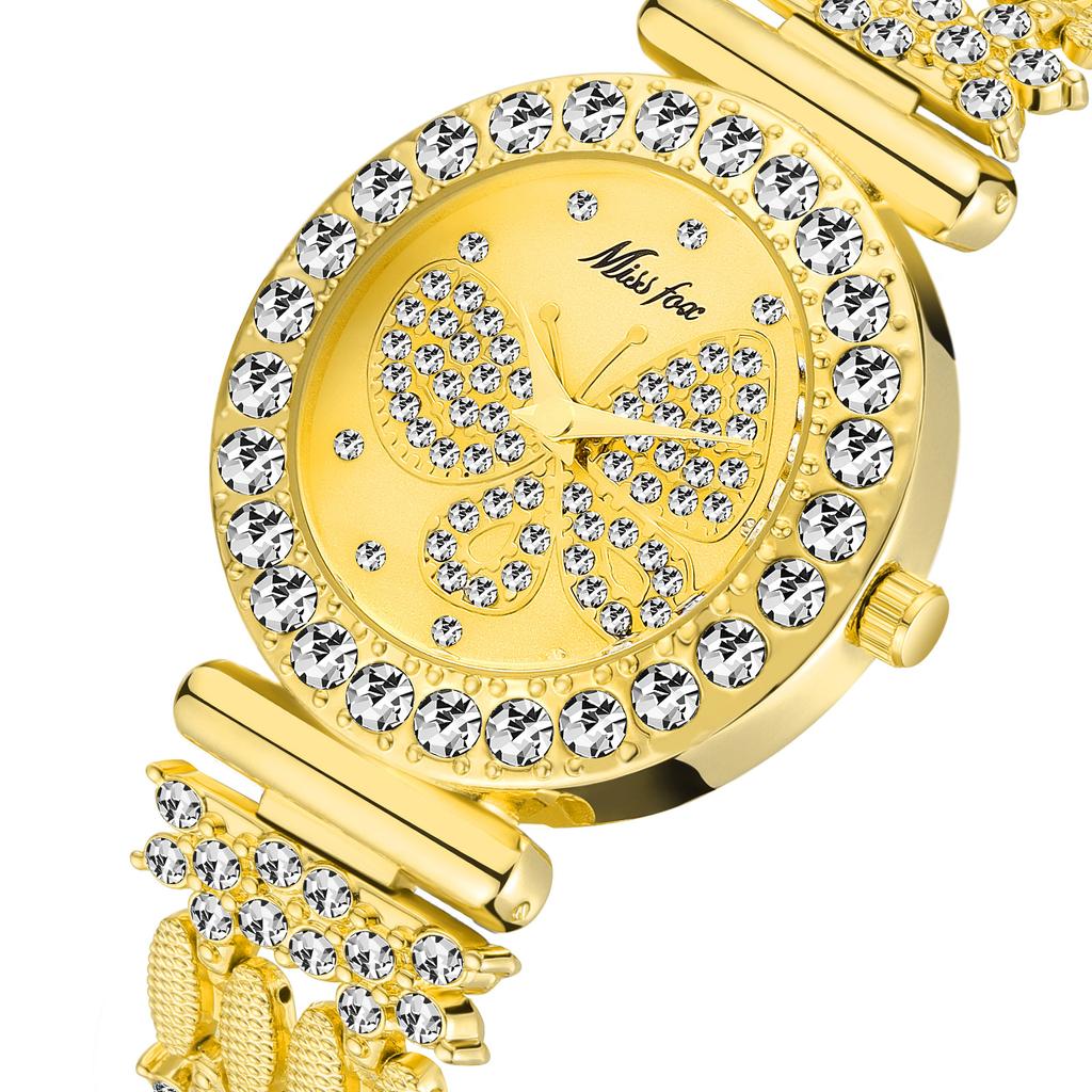Butterfly Rhinestone Quartz Watch For Women Round Full Diamond Bezel Shell Dial Luxury Alloy Bracelet Elegant Party Waterproof Wristwatch