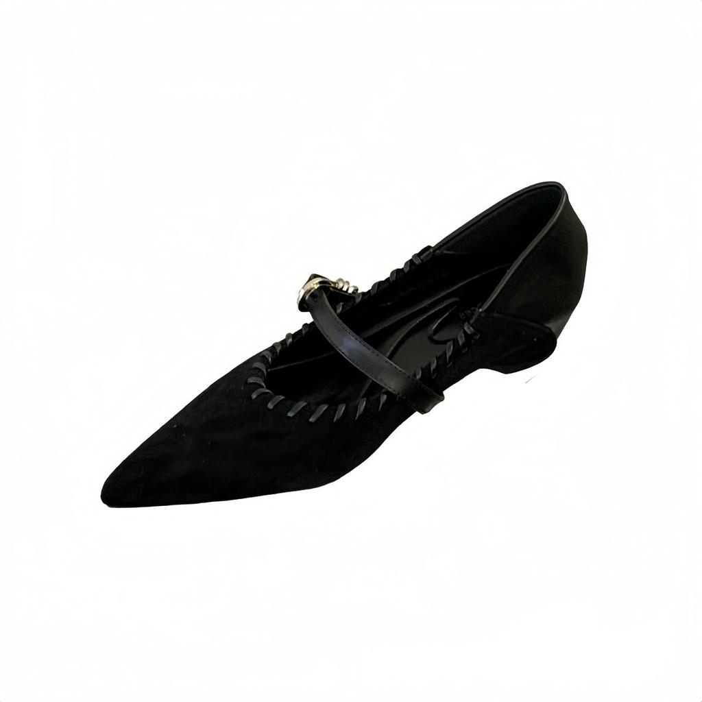 Suede Retro Mary Jane Pointed Inner Height Increase Small Single Shoes 2025 Autumn New Versatile Lazy Stepping Heel Women's Shoes