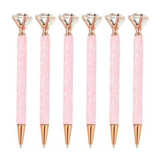 PATIKIL Glitter Ballpoint Pens, Set of 6, Crystal Diamond Twist Metal Pens, Shiny, 1.0mm Medium Point, Black Ink, Pink