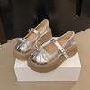 Bow women Mary Jane single shoes spring and summer new sweet buckle high-end leather shoes heightened and thin women's shoes