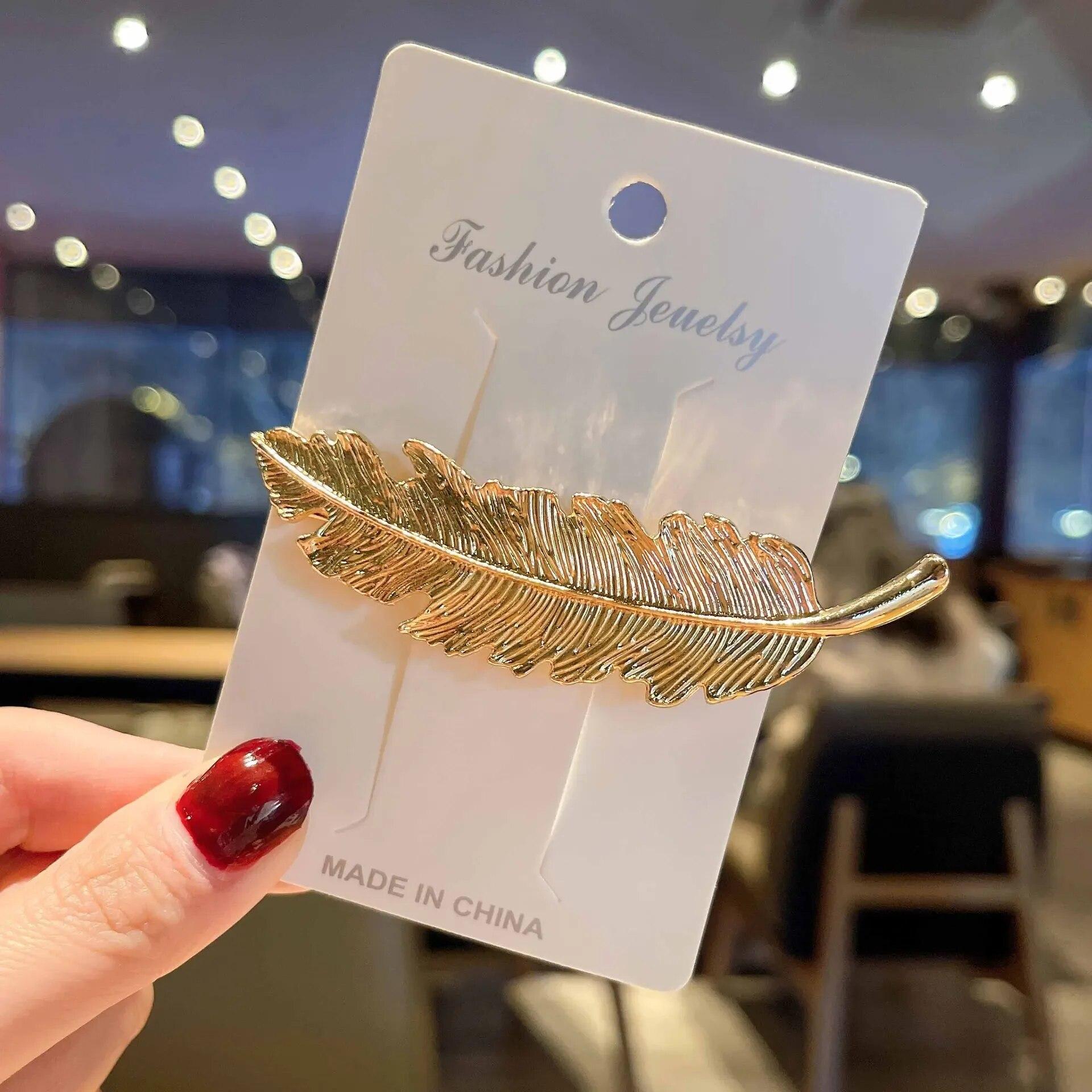 

Винтажная элегантная заколка для волос сбоку, заколка в форме листа в форме пера, металлические заколки для волос для женщин и девочек, зажим в виде утконоса, головные уборы, аксессуары для волос