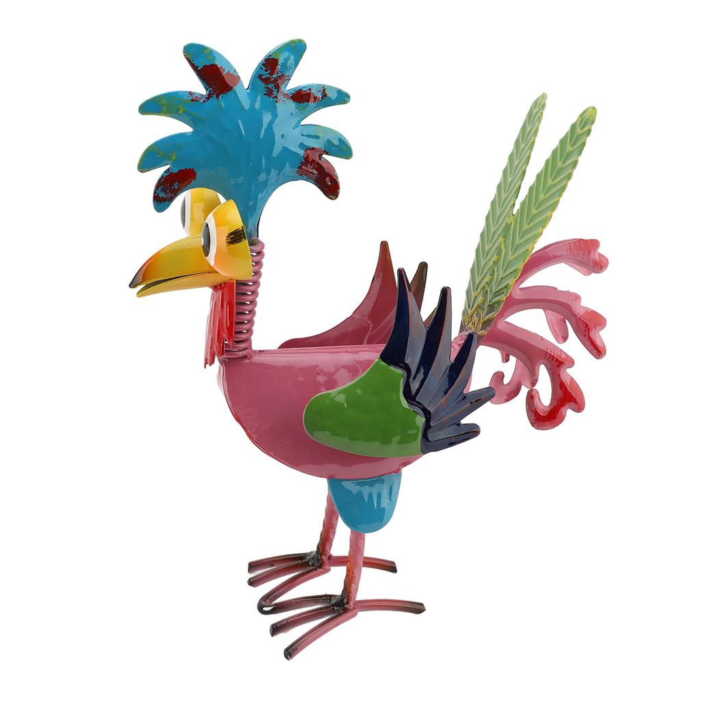 Metal Rooster Statue Colorful Art Rooster Yard Sculpture Decoration Elegant Garden Ornament for Pathway Patio Lawn