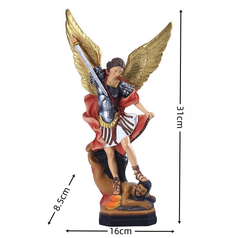 Christian San Miguel Arcangel Statue Retro Bronzed Saint Michael Angel Resin Figurine Home Blessing Decoration Desktop Ornaments