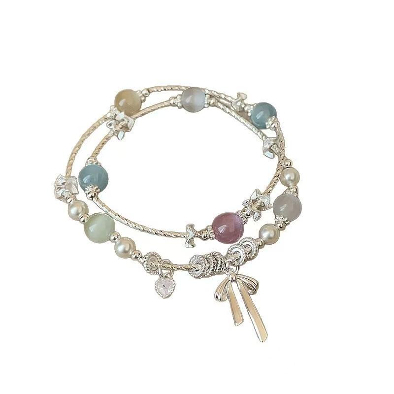 

New Chinese broken silver beaded bow bracelet women s retro versatile stacked bracelet antique exquisite multi-layer chain jewelry