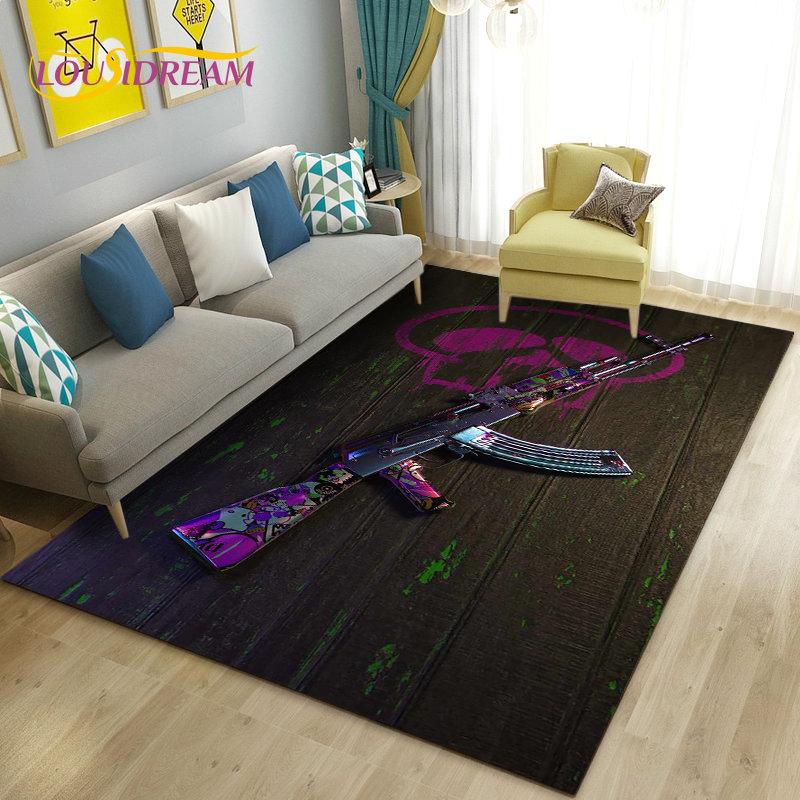 3D Assault Rifle Pistol Revolver Gun Area Rug,Carpet Rug for Living Room Bedroom Sofa Doormat Decor,Kid Play Non-slip Floor Mat