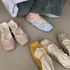 Evening Women's Shoes Gentle Flat French Mary Jane Half Slippers Bow Single Shoes Spring and Summer Retro Blue Ballet Shoes