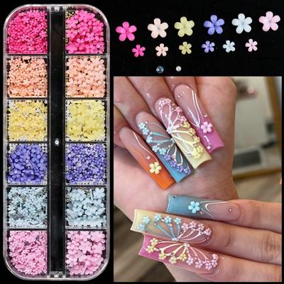1 scatola di ciondoli per unghie con fiori 3D multifunzionali 12 custodie per telefoni con design a griglia artigianato fai da te forniture per nail art per le donne