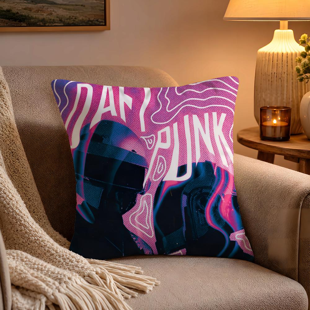 Fashion Rock Band DDaft Punk Pillow Case Soft Plush Cushion Cover Double Print and Invisible Zipper for Sofa Home Car Use