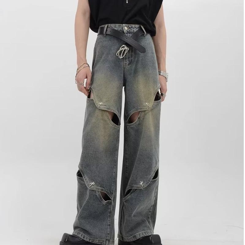 Джинсы мужские JYL Весна Осень Уличный стиль Винтаж Широкие Высокая талия Деним M