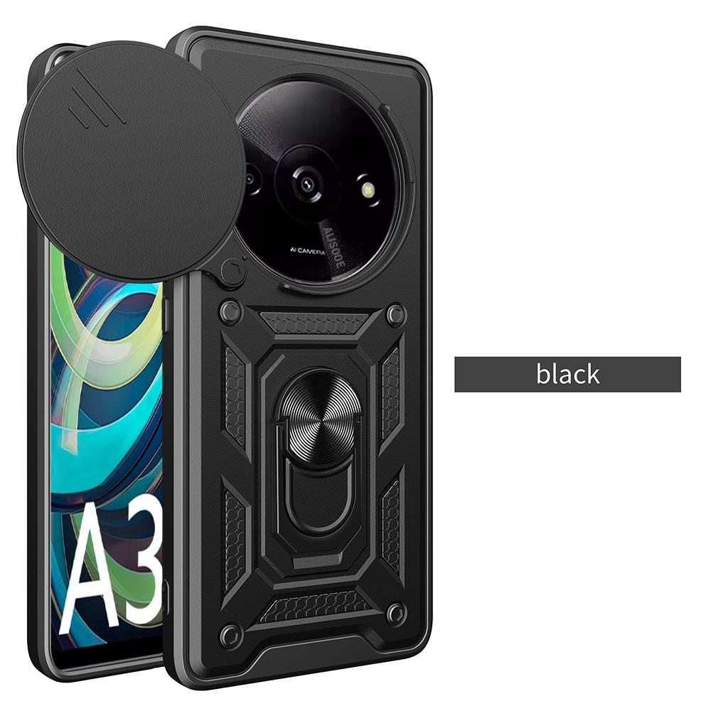 Hülle für Redmi A3 A3X 4G Hülle Schiebe-Kameraobjektiv Panzerringständer Schutzhülle für Xiaomi Redmi A3 Stoßfeste Capa