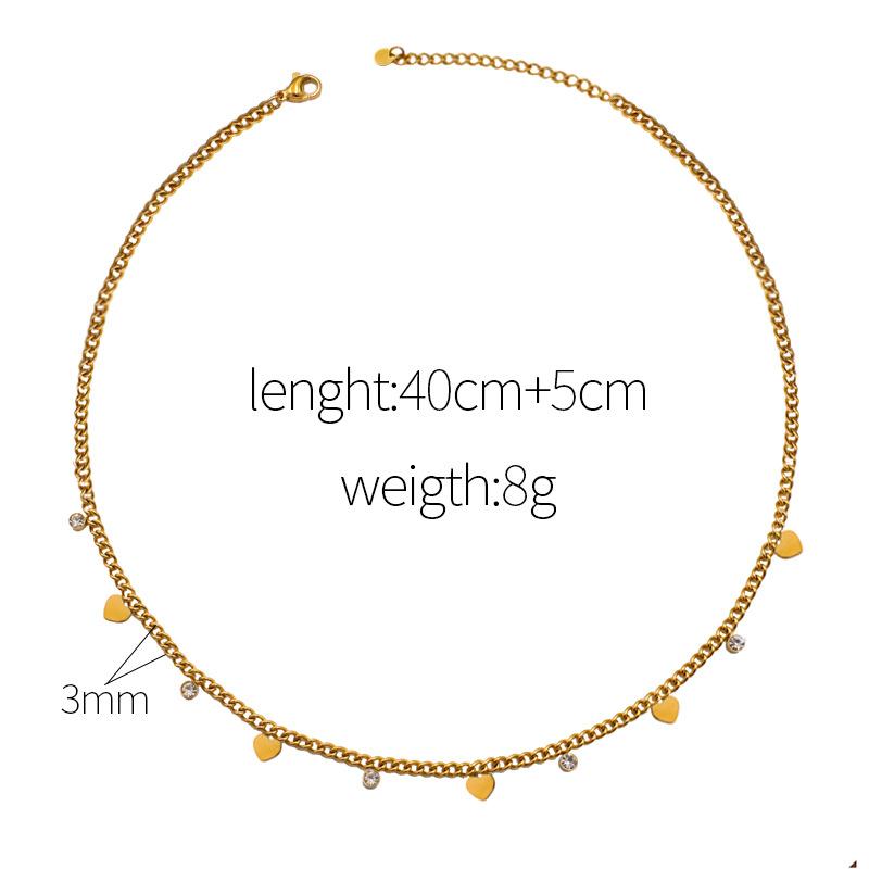 French Non-Fading Small Love Zircon Titanium Steel Clavicle Chain Retro Neck Chain Temperament Versatile Girl Necklace