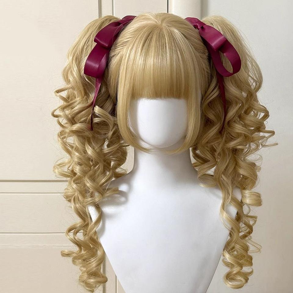 Synthetic Princess Cut Double Ponytail Lolita Wig with Bangs Girl Ombre Blonde Brown White Gray Cosplay Halloween Harajuku Wig