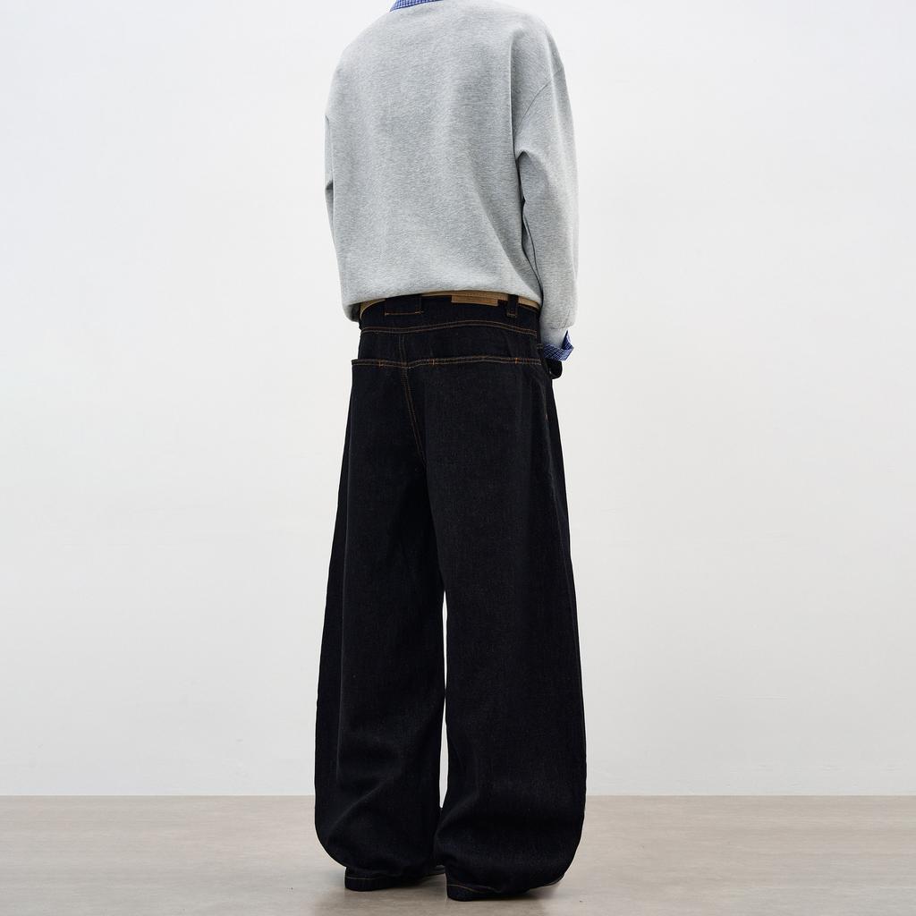 Niche reverse-wear pocket scimitar jeans men's clothing design sense new wide-leg mopping lazy pants