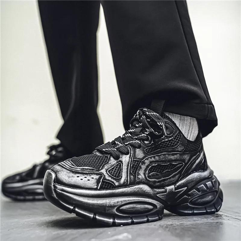 Chunky Sneaker Men Designer Distressed Sport Shoe Fashion Casual Leather Mesh Breathable Height Increased Platform Running Shoes