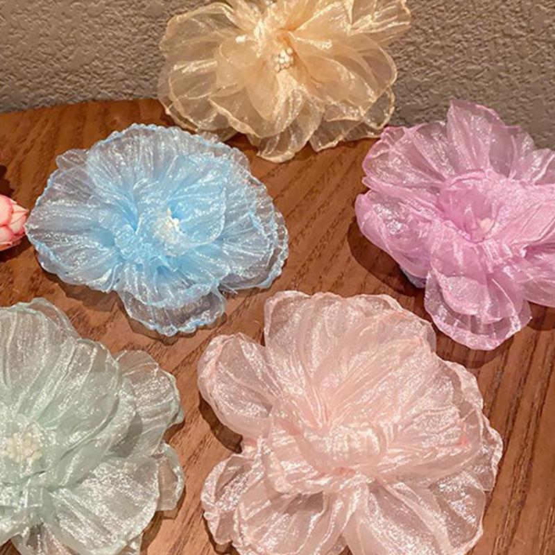 Fashion Sweet Mesh Flower Hairpin Side Clip Sweet Hair Clip For Women Girls Simulated Flower Hairpin Headdress Hair Accessories