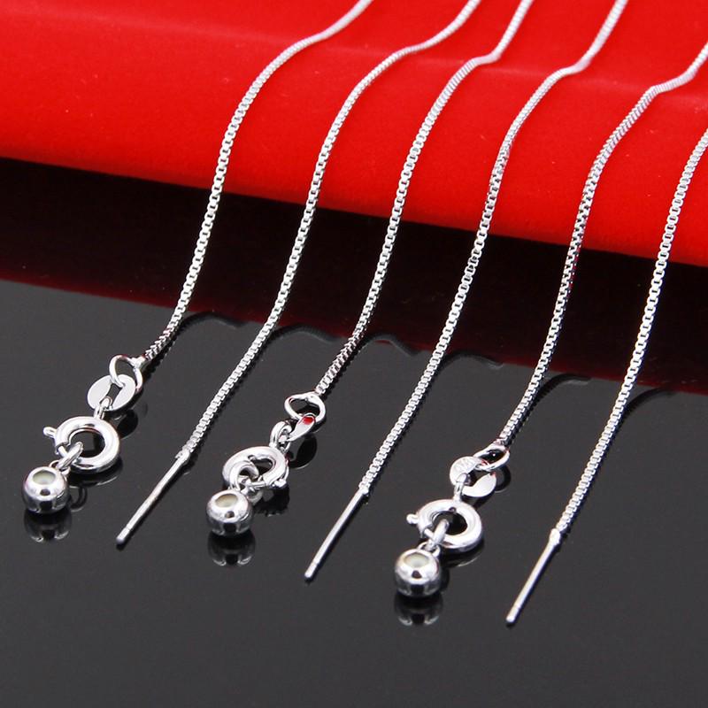 

925 Silver-Plated Adjustable Telescopic Bead Necklace with Universal Needle-Type Plain Box Chain, Bare Chain, 45cm Clavicle Length