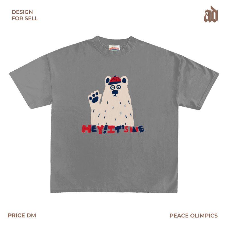 

230G Легкая футболка с коротким рукавом и принтом абстрактной живописи на плече, свободная, с принтом белого медведя, милое животное Iron gray S