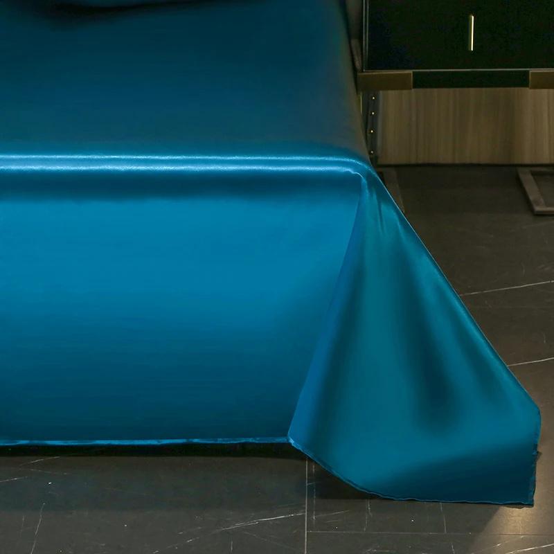 Satin Flat Bed Sheet Smooth Luxury Satin Silk Bedding Set with Duvet Cover Bed Sheet 1 Duvet Cover+1 Bed Sheet+2 Pillowcases