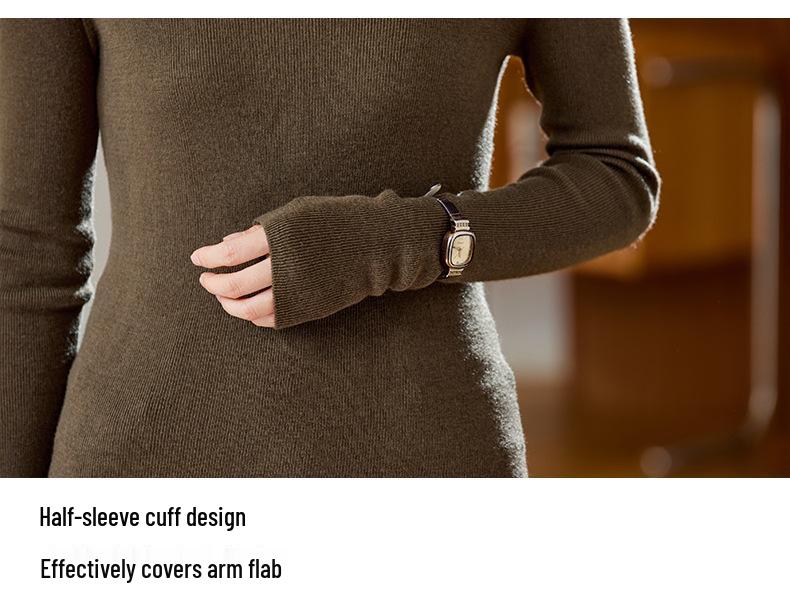 Women's Cotton Cocoon Half-High Collar Knitwear - Slim Fit Solid Color Base Layer Top (Spring/Autumn 2026)