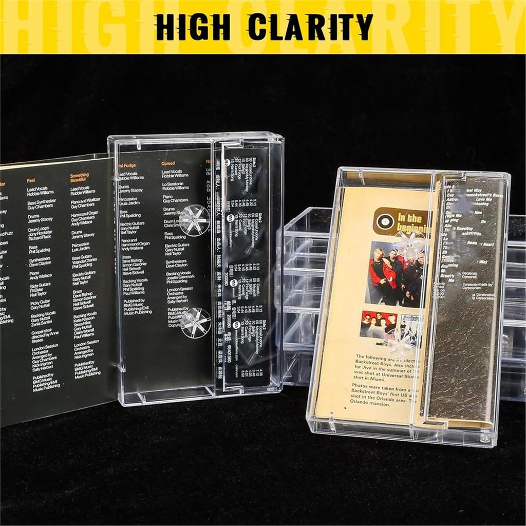 BHBL 50-Pack Audio Cassette Storage Cases - Clear Plastic Cassette Tape Cases Box- Audio Storage Replacement Boxes