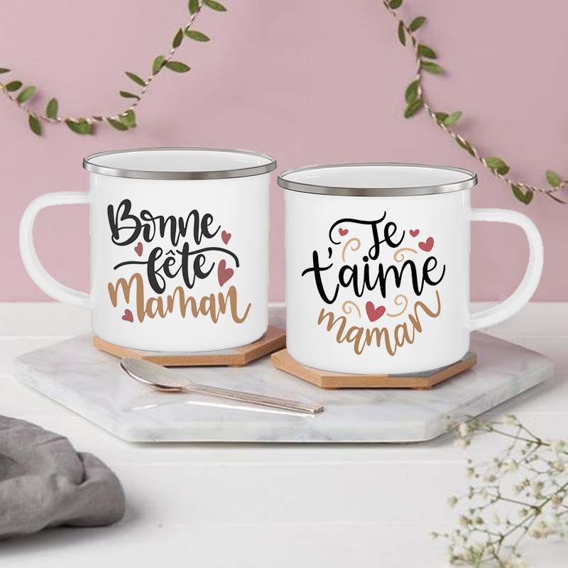 Creative Coffee Cups I Love You Mama Print Enamel Mug Camping Mugs Retro Handle Drinkware The Best Mother's Day Gifts for Women