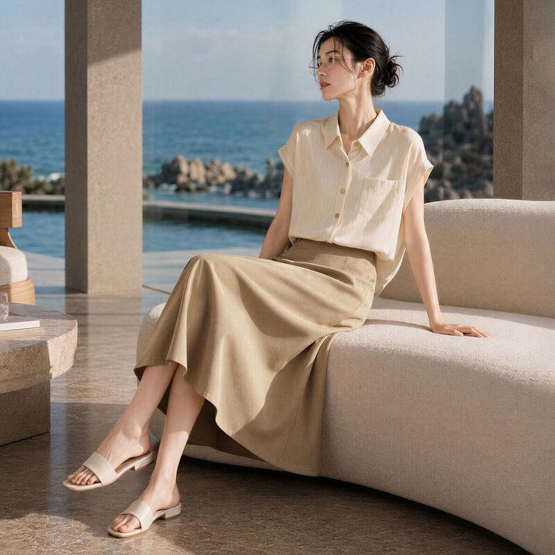 IHIMI Women's Elegant Summer Shirt & Skirt Set