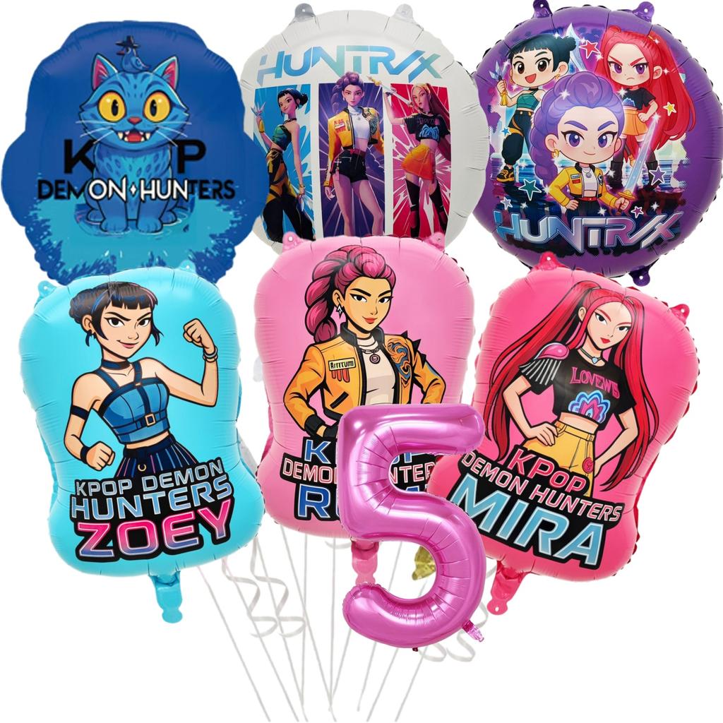 Balon Kpop Łowca Demonów Topper na Tort Dekoracja Urodzinowa k-pop Łowcy Demonów Naklejka Breloki Urodzinowe Upominki na Imprezę dla Dzieci