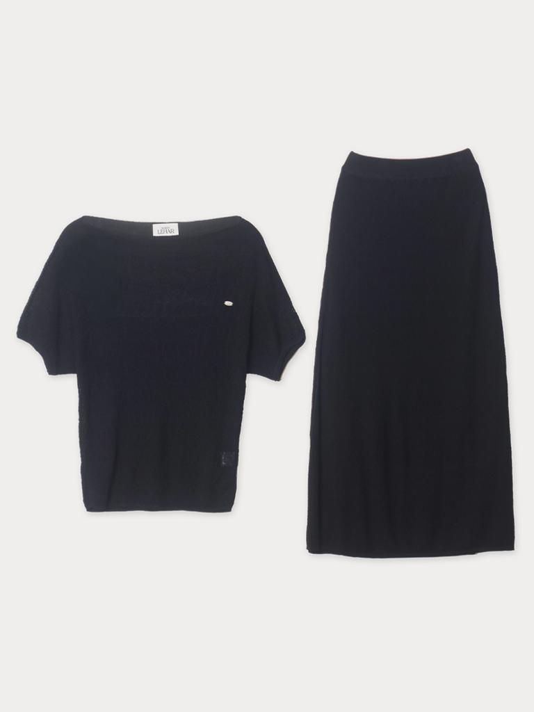Mejongleuhaleu Jeanne Knit Set (Off-Shoulder Knit + Skirt) 3 Colors