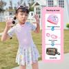 2024 Girls' Cute Skirt-Style One-Piece Swimsuit: Short Sleeve, Sun Protection, Quick-Dry. Sizes for Young To Middle-Aged Kids.