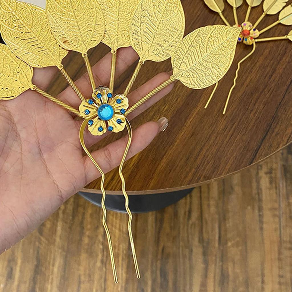 Elegant Leaf Hair Stick with Crystal Filigree Buyao for Women Girl Buyao for Ethnical Thai Headpieces Hair Jewelry