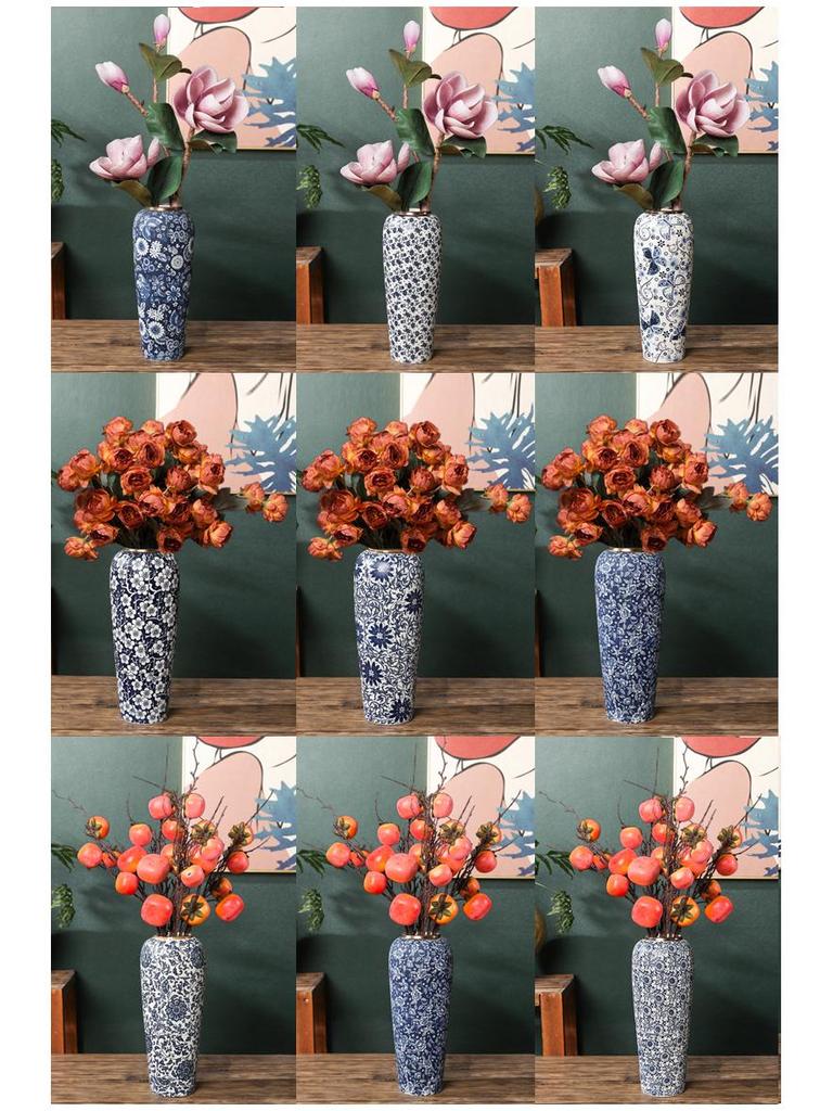 35CM Blue and White Porcelain Vase: Chinese-Style Ceramic Flower Container for Hydroponic Bamboo or Living Room Décor.