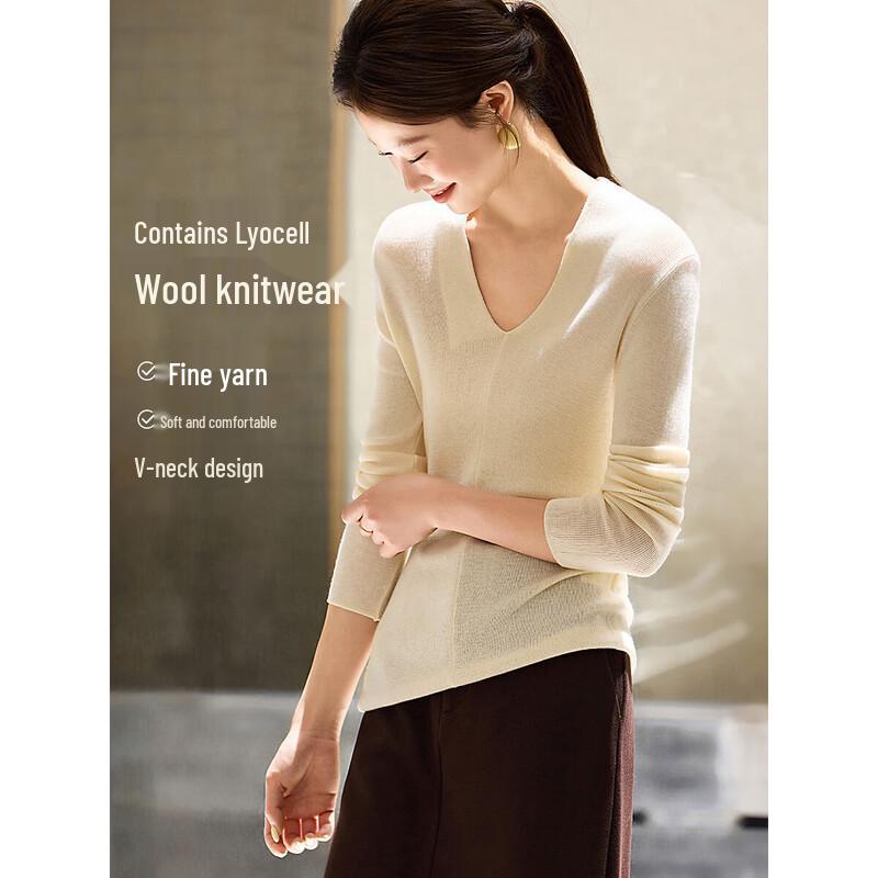 Women s Elegant V-Neck Wool Blend Knit Sweater One Size