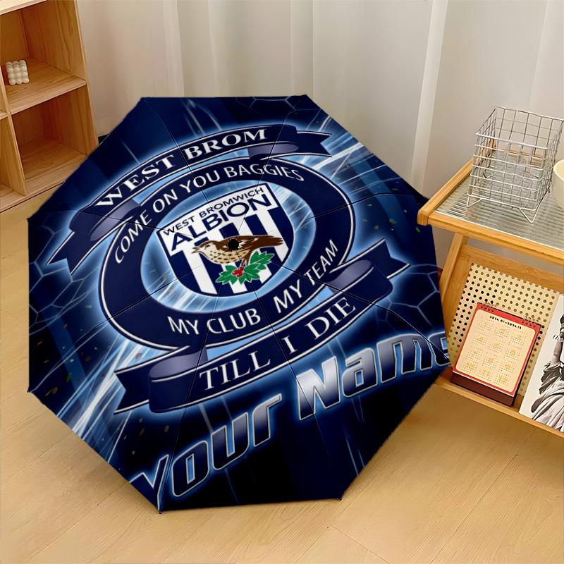 West Bromwich Albion FC Automatic 3‑Fold Umbrella 8‑Rib Windproof Folding Umbrella Sun Rain Protection For Outdoor Travel Daily Use