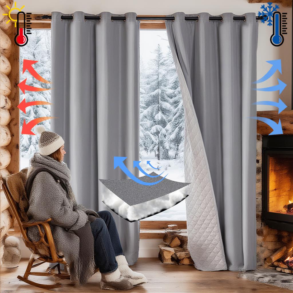 1 Stück – Wintergardinen aus gefütterter Baumwolle, dick gepolstert, warm und lichtundurchlässig, für Wohnzimmer, Schlafzimmer und als Außendekoration