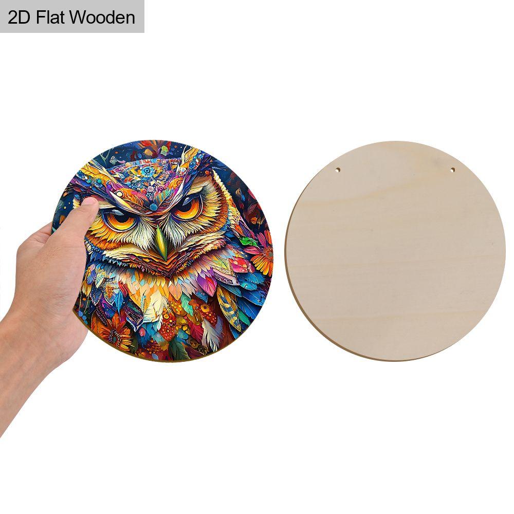 2D flat wooden hanging decorative signs, home wall or door decoration, garden decoration, the pattern is a colorful owl, housewarming gift for friends