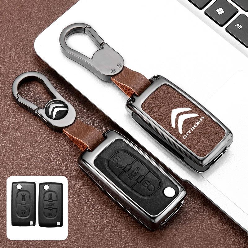 AAMH1 Zinc Alloy Leather Car Flip Remote Key Case Cover Protector Shell Durable For Citroen C2 C3 C4 C5 C6 Xsara Berlingo Accessories