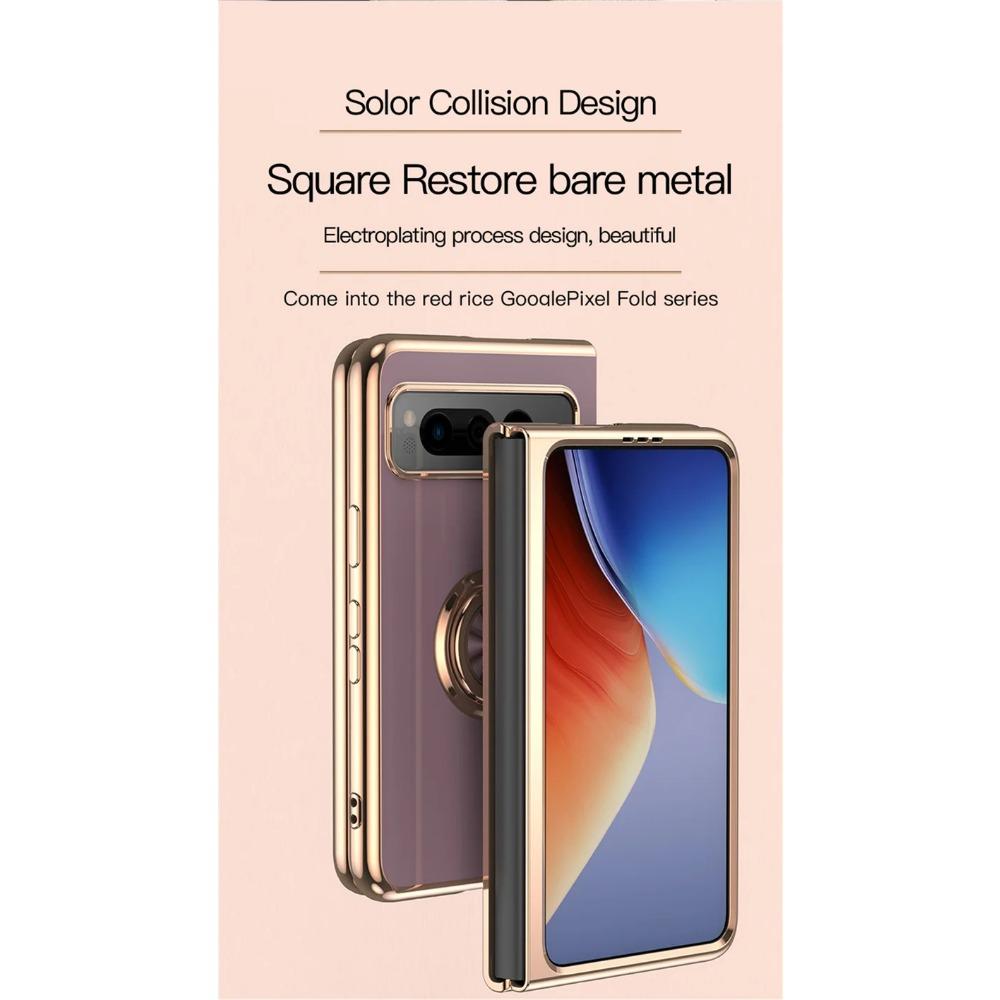 Shockproof Plating Ring Holder Phone Case for Google Pixel Fold Protective Stand Back Shell Luxury Full Protection Cover