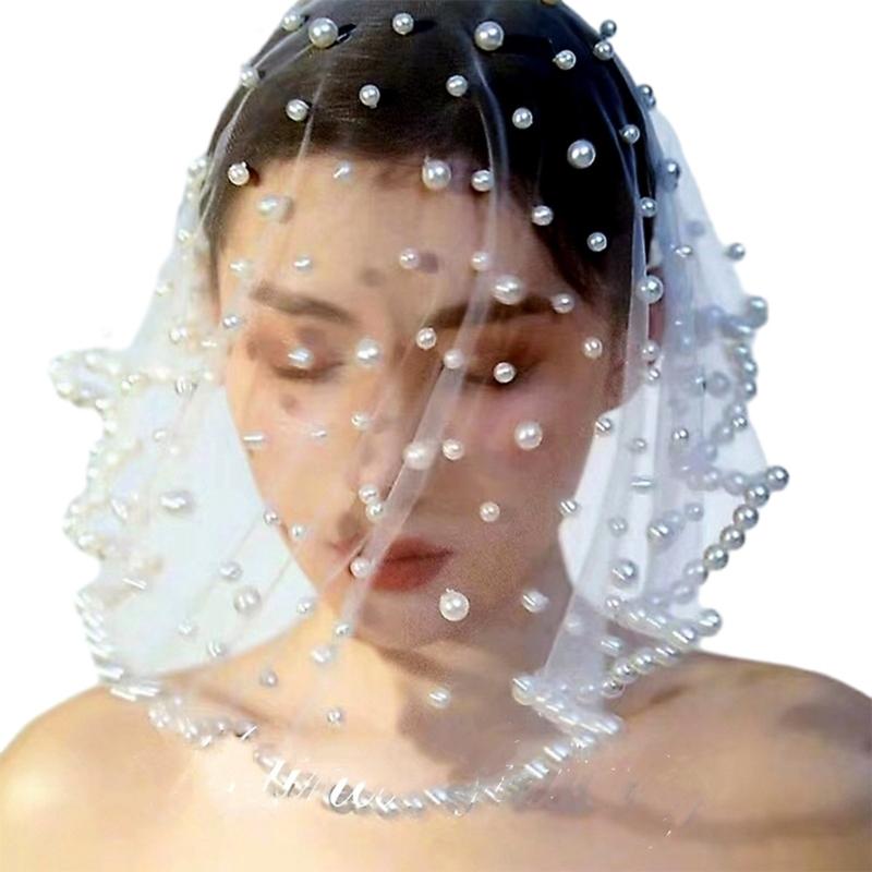 

Bachelorettes Party Pearls Bridals Veil Decors, Brides Gift, Wedding DressAccessory Headdress Veil