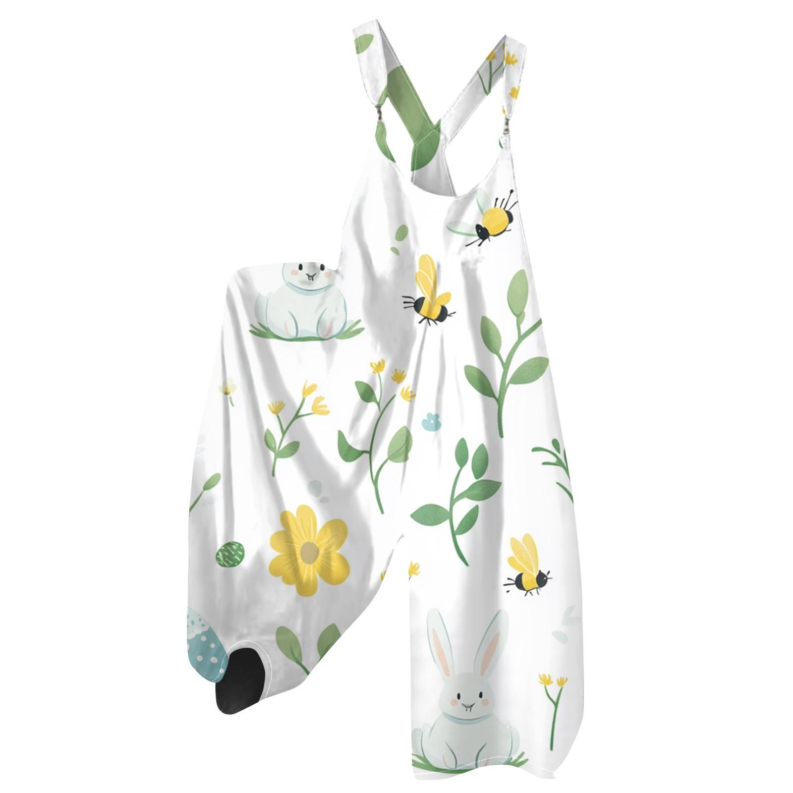 

Женский летний комбинезон с пасхальным принтом в винтажном стиле (нерегулируемый ремень) XL белый