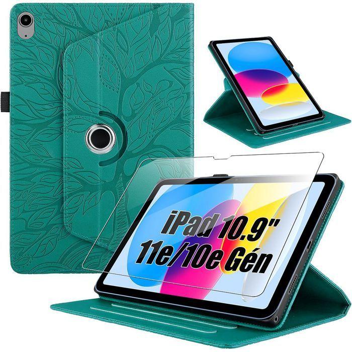 Hülle + Gehärtetes Glas für iPad A16 (11") / iPad 10 2022 (10,9") Stoßfestes Drehhülle PU-Leder Grün