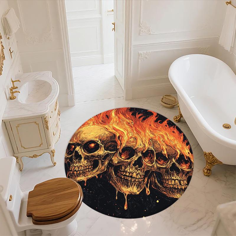 Flaming Skull,Round Area Rug,Carpet Rug for Living Room Bedroom Sofa Playroom Decor,Non-slip Floor Mat