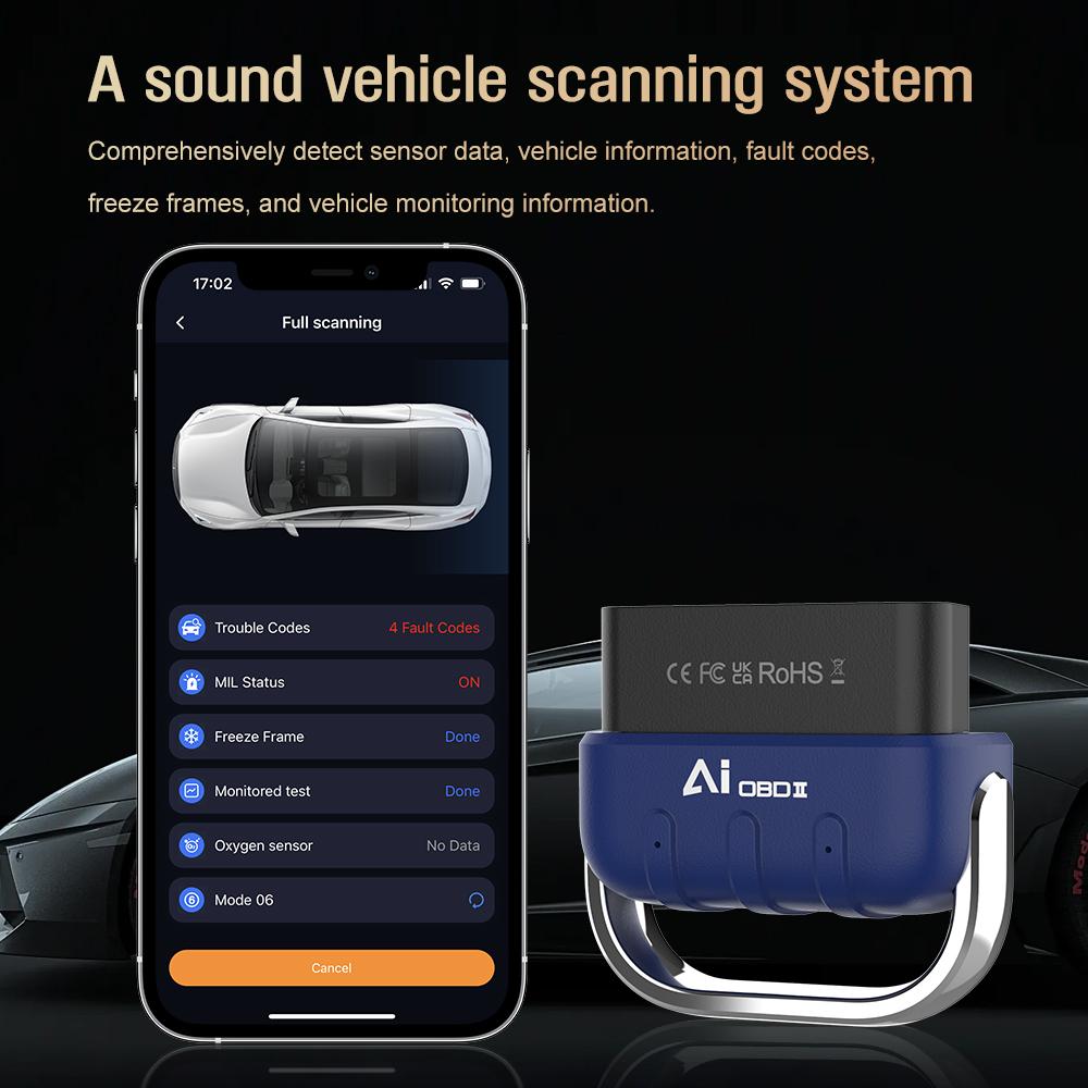 Bluetooth OBD2 skaitytuvas diagnostikos įrankis su dirbtinio intelekto remonto vadovais, belaidis OBD2 nuskaitymo įrankis su akumuliatoriaus testu ir tiesioginių duomenų parengtumu, skirtas iOS ir Android/nemokama programėle