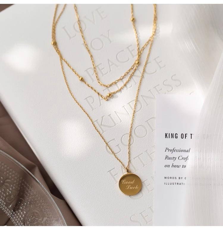 Goodluck Multilayer Light Gold Necklace - European/American Style Titanium Steel Women's Clavicle Sweater Chain