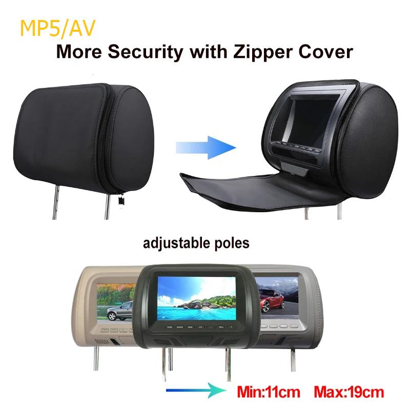 Universal Car Headrest Monitor 7inch LCD Screen Rear Seat Pillow For MP4 MP5 DVD Player Support AV/USB/SD/FM/Headphone/Bluetooth