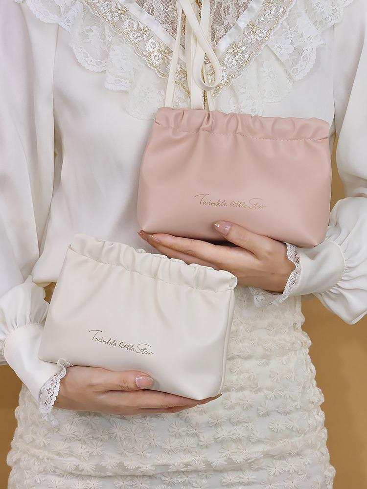 High-Value PU Pleated Cosmetic & Lipstick Travel Makeup Bag