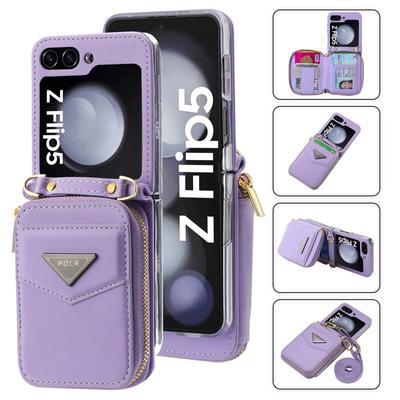 Crossbody peněženka pouzdro na telefon pro Samsung Galaxy Z Flip 5 Flip4 Zflip3 5G držák na kartu řemínek kožený