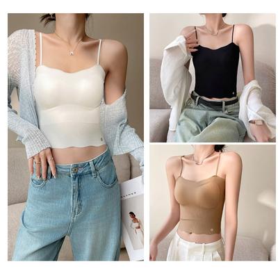 Ice Silk Seamless Breast Cushion One Cup Bottom Tank Top with Spring/summer Hottie Slim Top