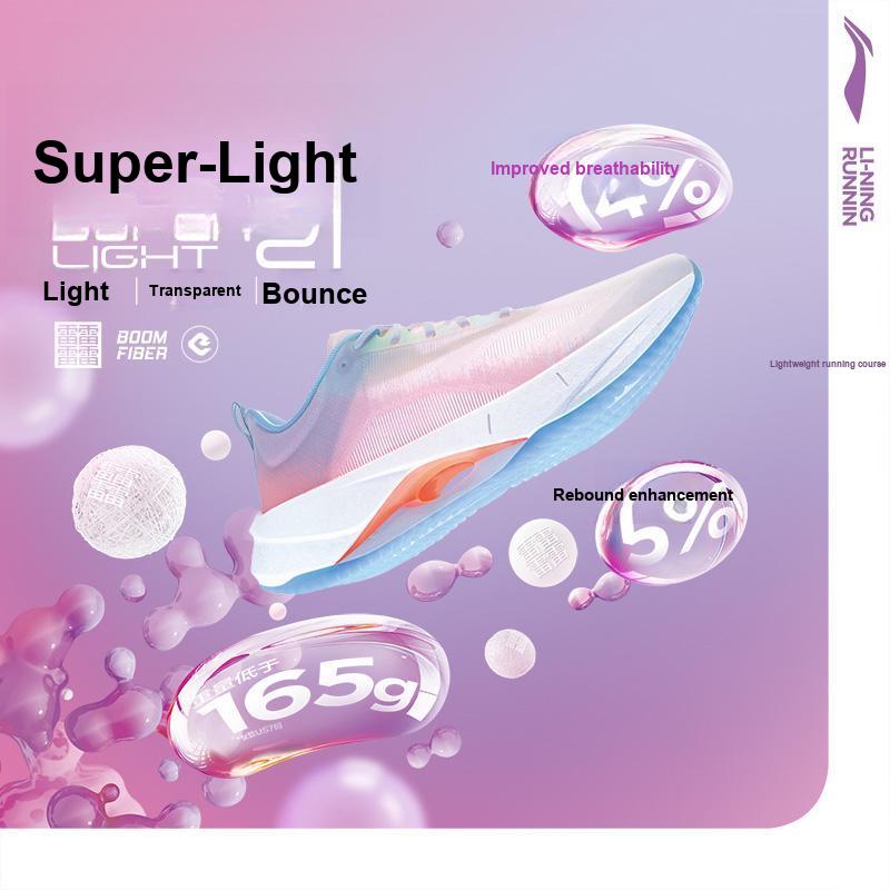 New LiNing Super Light 21 Cushioning Anti Slip Wear Resistant Breathability Low Top Running Shoes Women's White Orange ARBU002-1