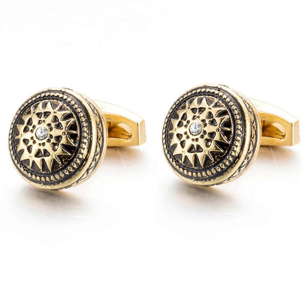 1 Pair Man's Shirt Studs Gold Plated Squared Cufflinks with Rhinestone for Business Wedding Party