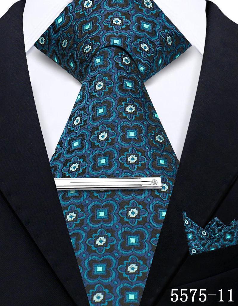 Men's Retro Floral Tie, Pocket Square & Tie Clip Set for Weddings